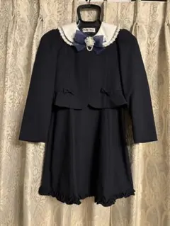 【130cm】ネイビー 襟付きドレス パールリボンとネイビーセーター付