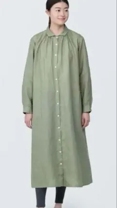 無印良品　リネン 洗いざらし長袖シャツワンピース