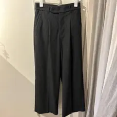 MUJI　ストレッチ起毛　タックワイドパンツ　黒ストライプ　婦人S