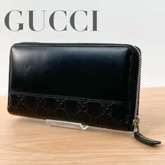 グッチ 長財布 財布 ラウンドファスナー グッチシマ GG ブラック レザー