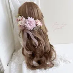 【S】ダリア × カップローズ × 桜 髪飾り ｜ ピンク リボン 卒業式 和装