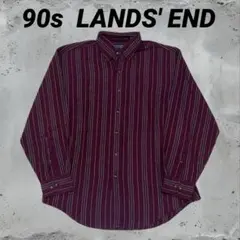 90s LANDS' END パープル　ストライプ　ボタンダウンシャツ M