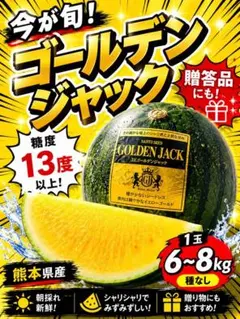 ２玉セット！！ゴールデンジャック 黄肉スイカ 6-8kg 糖度13度以上 即発送SALE ゴールデンジャック 種なし黄肉スイカ 6-8kg 黄色すいか