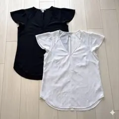 【2枚セット】H&M エイチアンドエム シフォンブラウス ドット＆ブラック