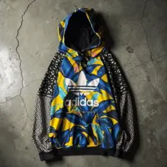 adidas ボタニカル総柄 切替デザイン　マルチカラー トレフォイル フーディ