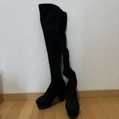 ブラック スエード オーバーニーブーツ