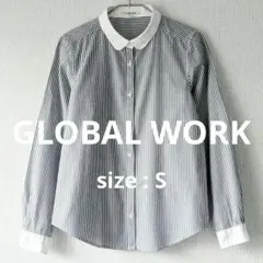 GLOBAL WORK ストライプ柄 クレリック 丸襟 シャツ 長袖 S