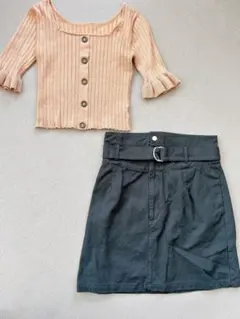 GRL フロントボタンフレア袖リブニット rut274 one way スカート