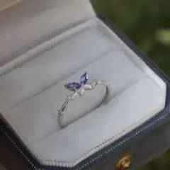 天然タンザナイト×ジルコニア 蝶モチーフ かわいい S925シルバー リング