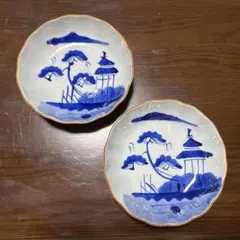 青と白の風景画 波型皿 4枚セット 昭和レトロ - メルカリ