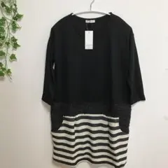 レディース　ワンピース　S ブラック　黒　白　秋冬　チュニック　長袖　A.V.V