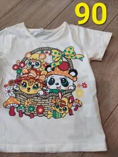 レトロぱんだかわいいアニマル黄色クリーム色半そでTシャツ90のサムネイル