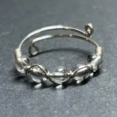 WR593 天然石 ワイヤーリング シルバーオーラ 小粒 フリーサイズ