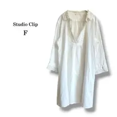 【studio CLIP】Vネックレースエアリーチュニック　シャツワンピース　綿
