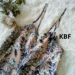 KBF 花柄 ワイドサロペット オールインワン ピンクベージュ アジャスター付き