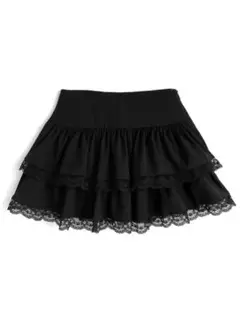 GRL インパン裏地付きレースティアードフリルミニスカート ks190 ブラック