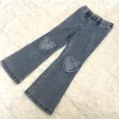 デニムレギンス ハート刺繍 フレアパンツ 100 2-3y