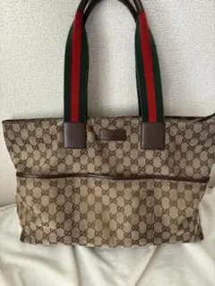 グッチ トートバッグ ベージュ キャンバス シェリーライン GG柄