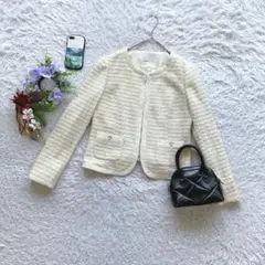 エニィスィス オンワード ノーカラージャケット ツイード ラメ M セレモニー