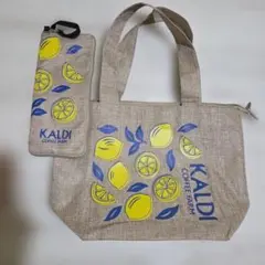 KALDI COFFEE FARM レモン柄 トートバッグ ポーチ付きのサムネイル