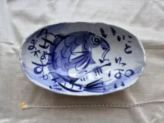 【レトロ 和食器 鯛柄 染付 楕円皿 大皿 盛り皿】