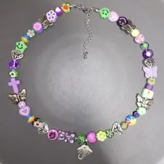 no303　パープル×蝶×エイ　ネックレス