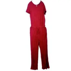 サロペット 半袖 レッド シンプル オーバーオール 無地 古着