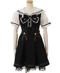 LIZ LISAメッセージチェックセーラーワンピース 黒