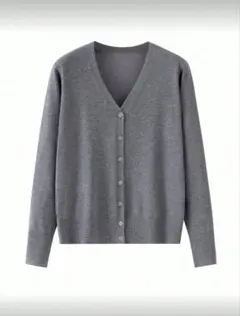 グレー Vネック ニットカーディガン