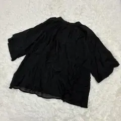 ☆美品☆DOUXARCHIVES 黒 半袖チュニック系シアー素材 フリル袖のサムネイル