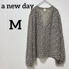 ✨️美品✨️a new day【Ｍ】ヒョウ柄 Vネック 長袖シャツ アニマル柄
