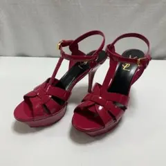 【新品】SAINT LAURENT パテントレザー プラットフォーム サンダルのサムネイル