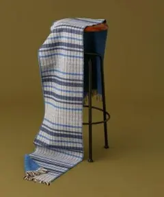 【新品未使用】フランス産 リバーチェック マフラー ブルー