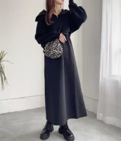 Heather ハーフジップセットワンピ　ブラック