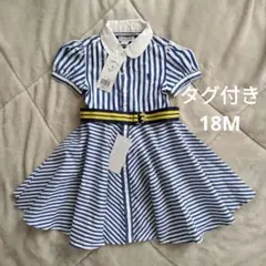 ラルフローレン　新品タグ付き　パフスリーブワンピース　18М　女の子　ストライプ