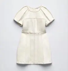 ZARA ホワイト 半袖デニムミニワンピース