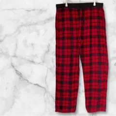 赤黒チェック ネルパンツ イージーパンツ ウエストゴム L 古着