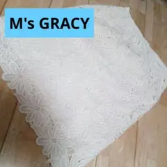M's GRACY レース タイトスカート 花柄 ひざ丈 ホワイト サイズ40
