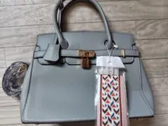 グレー トートバッグ 幾何学模様小物入れ付き