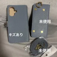 くすみブルースマホショルダーストラップ カードポケット付きiPhone17