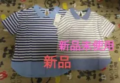 青と白のストライプ 襟付きTシャツ 2枚セット 100cm