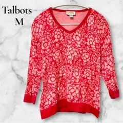 一点物✨️Talbots【M】花柄 Vネックセーター ピンク 赤 総柄 派手柄