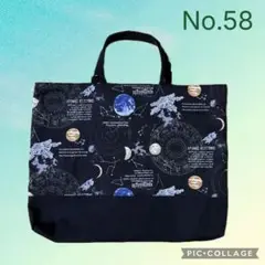 No.58 レッスンバッグ 男の子 惑星 宇宙 銀河 ブラック