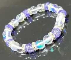 オマケ付　パープルクラック 　水晶パワーストーンブレスレット　8㎜玉