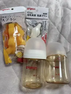 pigeon 모유 실감 포유병 160ml2개 세트 젖꼭지 브러쉬 포유병 브러쉬 첨부