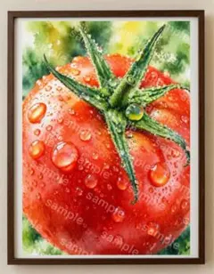 【水彩画アート】朝露のトマト 2L版写真用紙