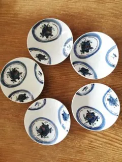 作家物 ざくろ柄手描きの器 脚付き刺身皿 浅小鉢 花甕購入５枚一組セット