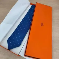 エルメス 新品 未使用 タグ付きネクタイ ブルー系 錨柄