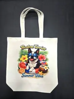 ボストンテリア　夏デザイン　プリントトートバッグ　Mサイズのサムネイル