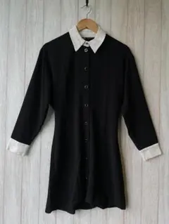 ZARA 襟付き ミニワンピース S 黒 白 ボタンアップ バイカラー 綺麗め